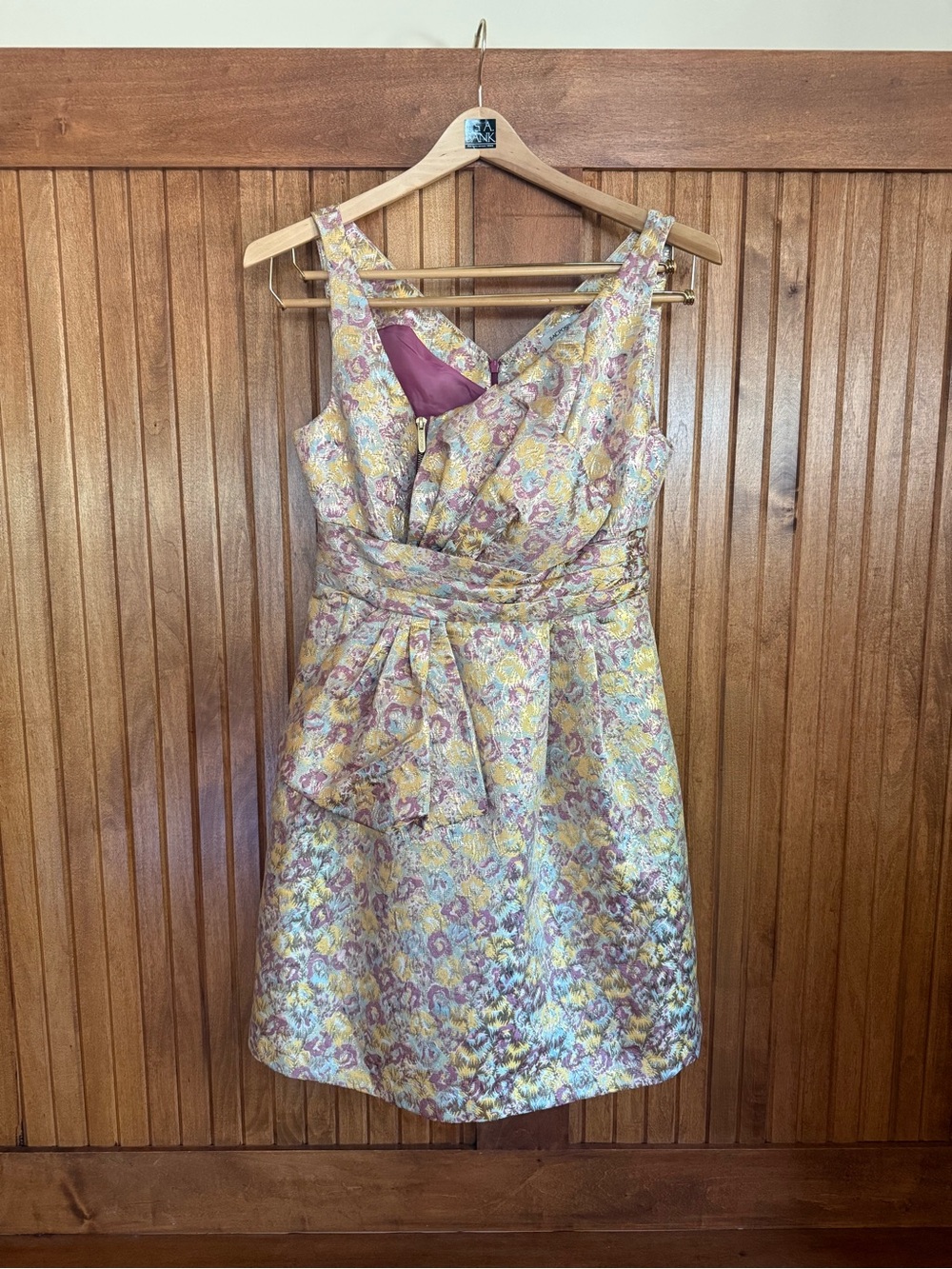 Vintage Zac Posen Floral Brocade Fit-and-Flare Dress in Gold and Pink